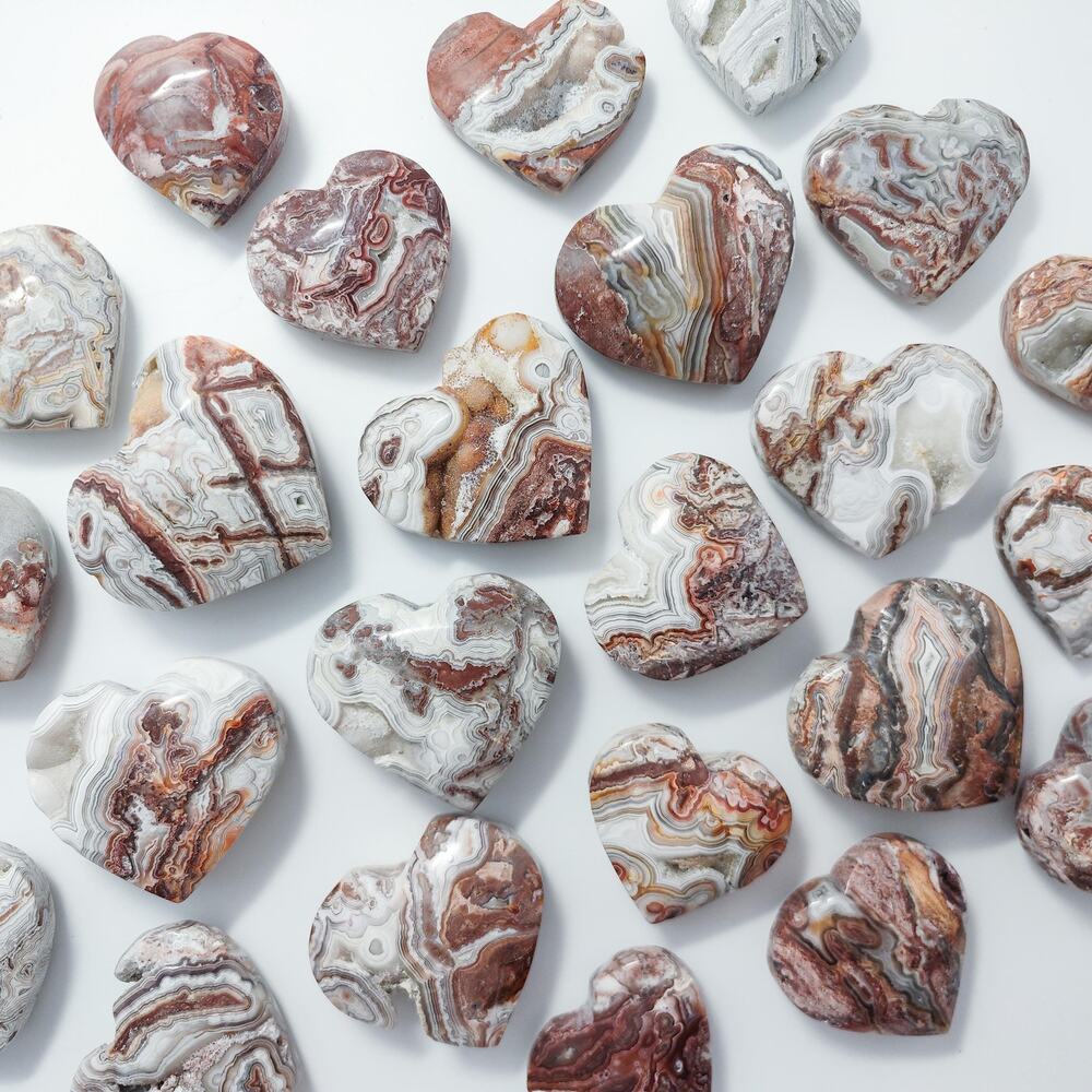 Mexican Lace Agate Heart Crystal Carving